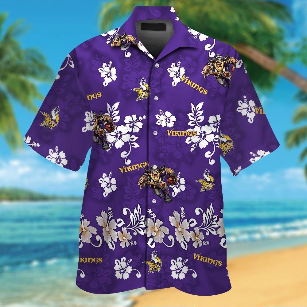 Minnesota Vikings Short Sleeve Button Up Tropical Hawaiian Shirt VER016 Unisex T-shirt, Sweatshirt, Hoodie, Long Sleeve Tee - T-Shirt, Sweatshirt, Hoodie