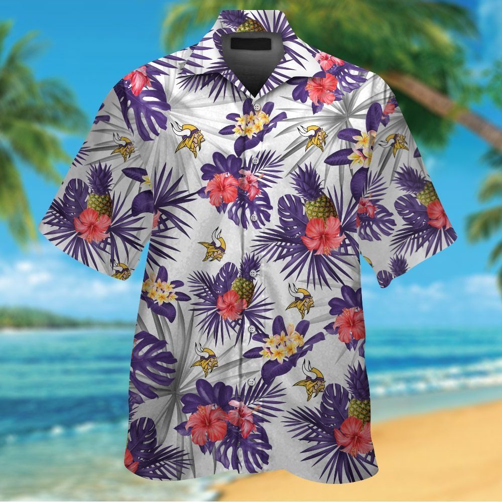 Minnesota Vikings Short Sleeve Button Up Tropical Hawaiian Shirt VER017 Unisex T-shirt, Sweatshirt, Hoodie, Long Sleeve Tee - T-Shirt, Sweatshirt, Hoodie