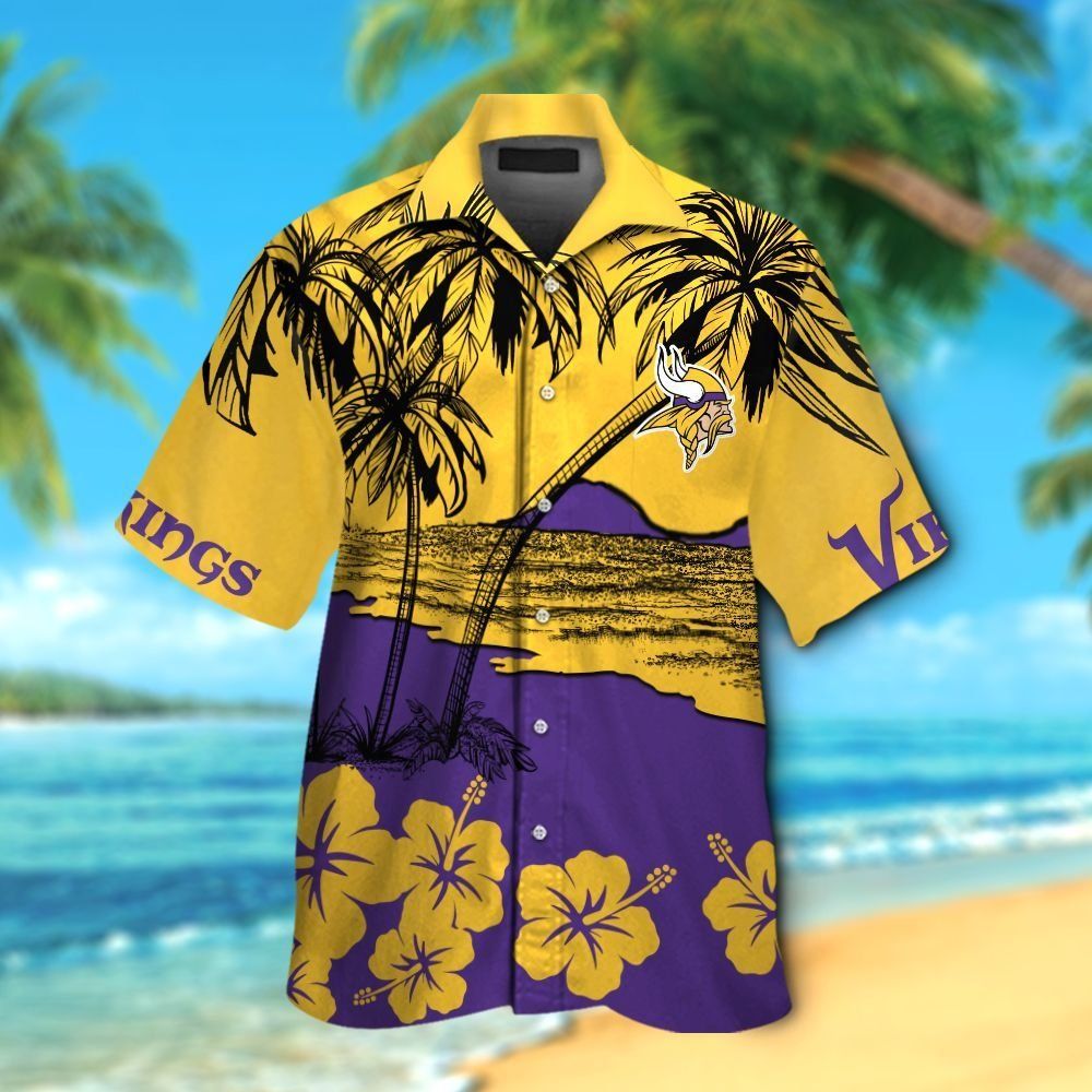 Minnesota Vikings Short Sleeve Button Up Tropical Hawaiian Shirt VER018 Unisex T-shirt, Sweatshirt, Hoodie, Long Sleeve Tee - T-Shirt, Sweatshirt, Hoodie