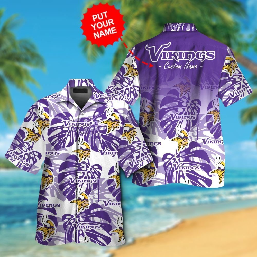 Minnesota Vikings Short Sleeve Button Up Tropical Hawaiian Shirt VER02 Unisex T-shirt, Sweatshirt, Hoodie, Long Sleeve Tee - T-Shirt, Sweatshirt, Hoodie