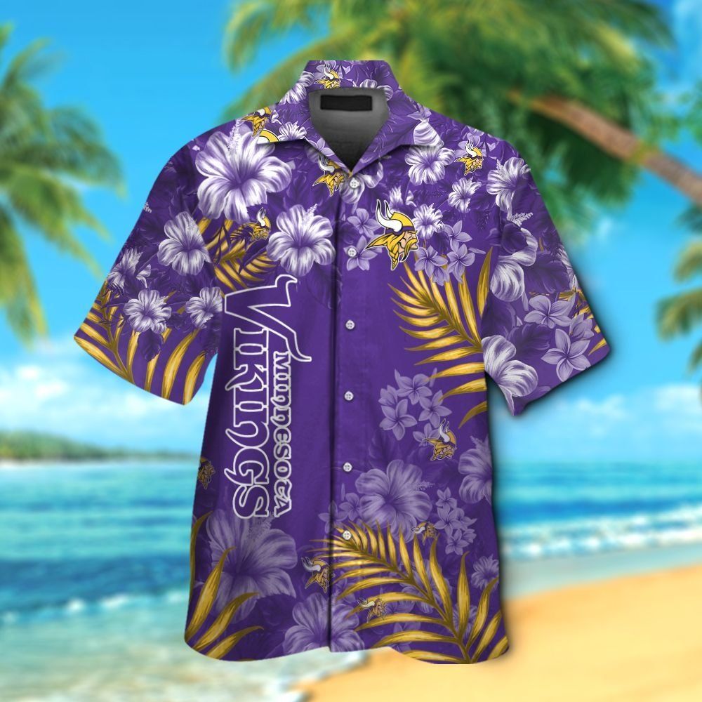 Minnesota Vikings Short Sleeve Button Up Tropical Hawaiian Shirt VER022 Unisex T-shirt, Sweatshirt, Hoodie, Long Sleeve Tee - T-Shirt, Sweatshirt, Hoodie