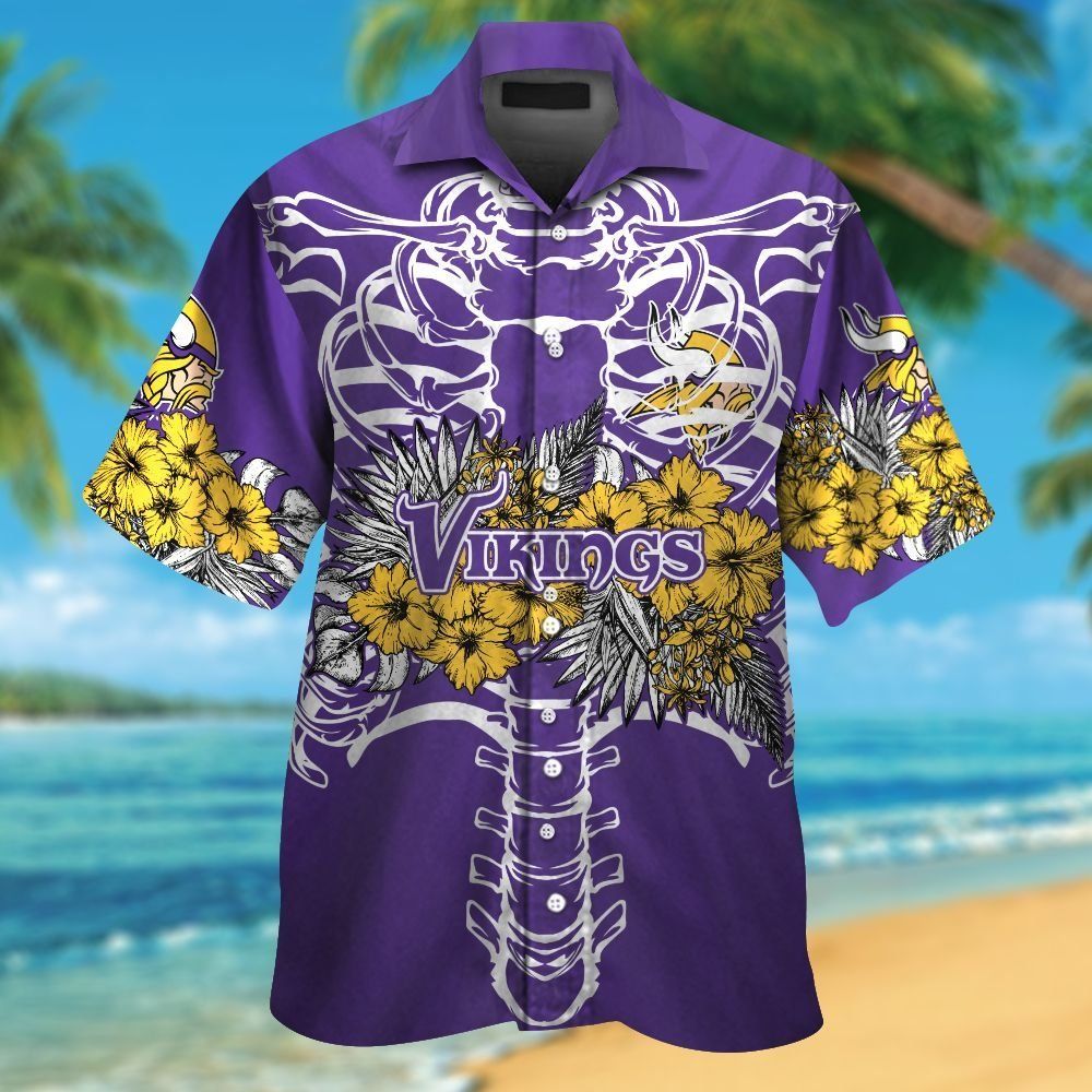 Minnesota Vikings Short Sleeve Button Up Tropical Hawaiian Shirt VER026 Unisex T-shirt, Sweatshirt, Hoodie, Long Sleeve Tee - T-Shirt, Sweatshirt, Hoodie