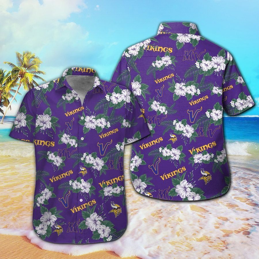 Minnesota Vikings Short Sleeve Button Up Tropical Hawaiian Shirt VER027 Unisex T-shirt, Sweatshirt, Hoodie, Long Sleeve Tee - T-Shirt, Sweatshirt, Hoodie