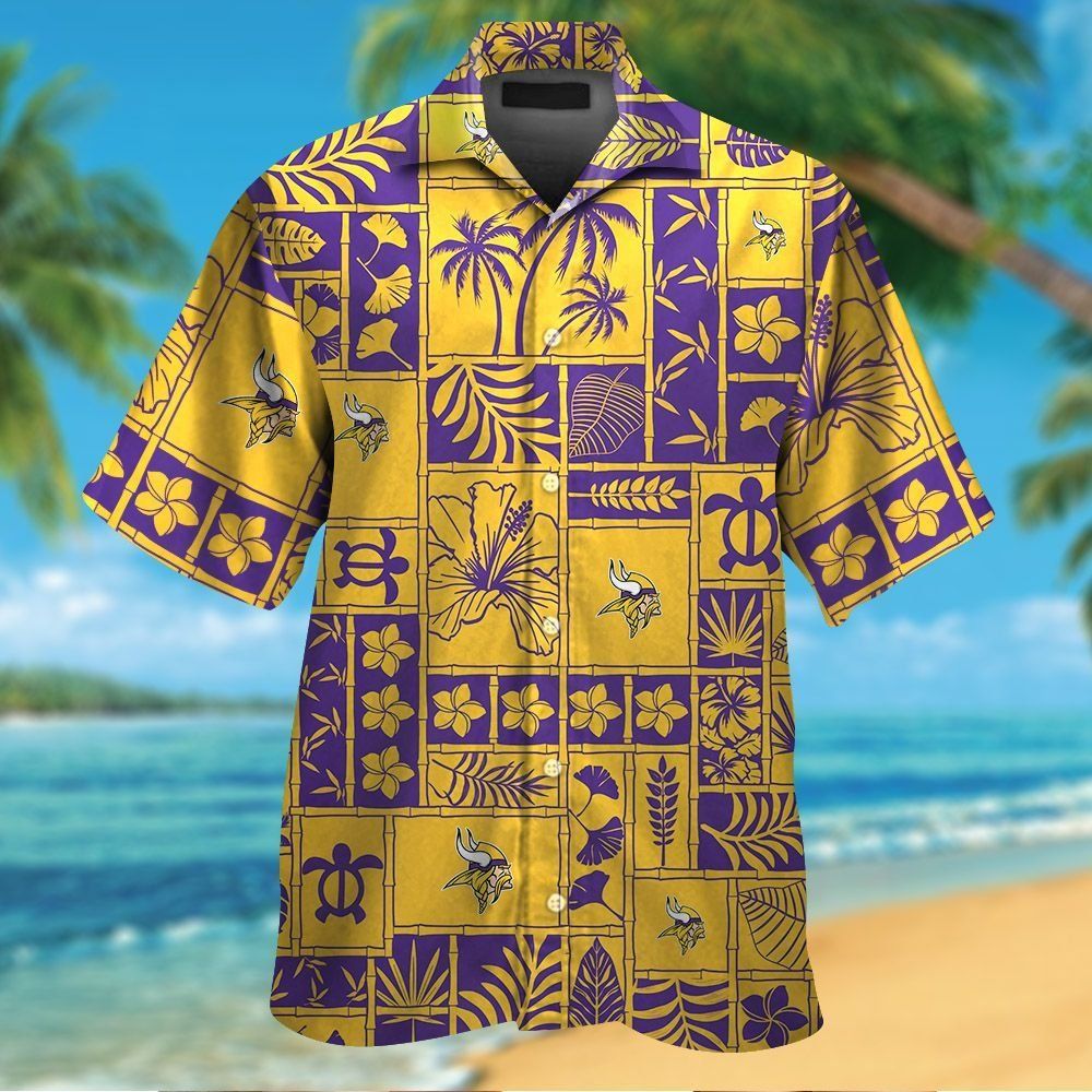 Minnesota Vikings Short Sleeve Button Up Tropical Hawaiian Shirt VER029 Unisex T-shirt, Sweatshirt, Hoodie, Long Sleeve Tee - T-Shirt, Sweatshirt, Hoodie