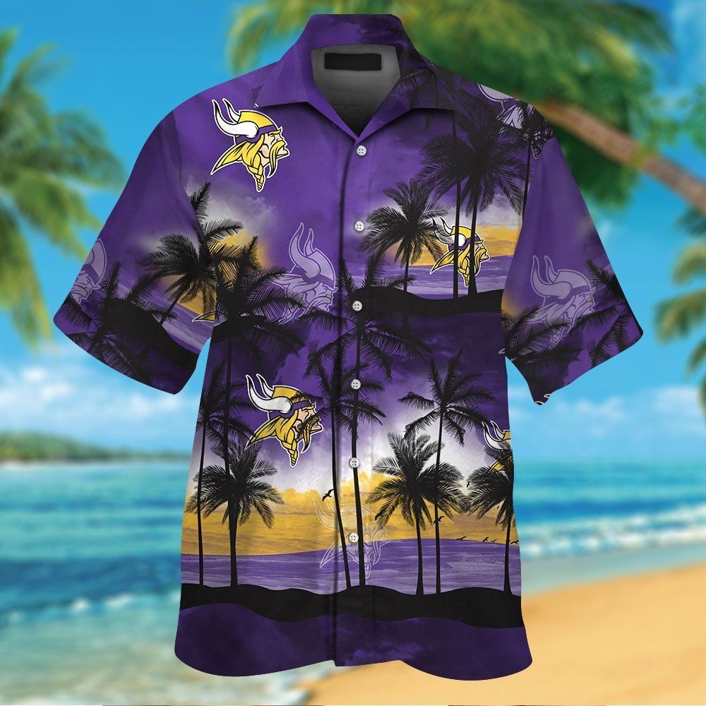 Minnesota Vikings Short Sleeve Button Up Tropical Hawaiian Shirt VER03 Unisex T-shirt, Sweatshirt, Hoodie, Long Sleeve Tee - T-Shirt, Sweatshirt, Hoodie