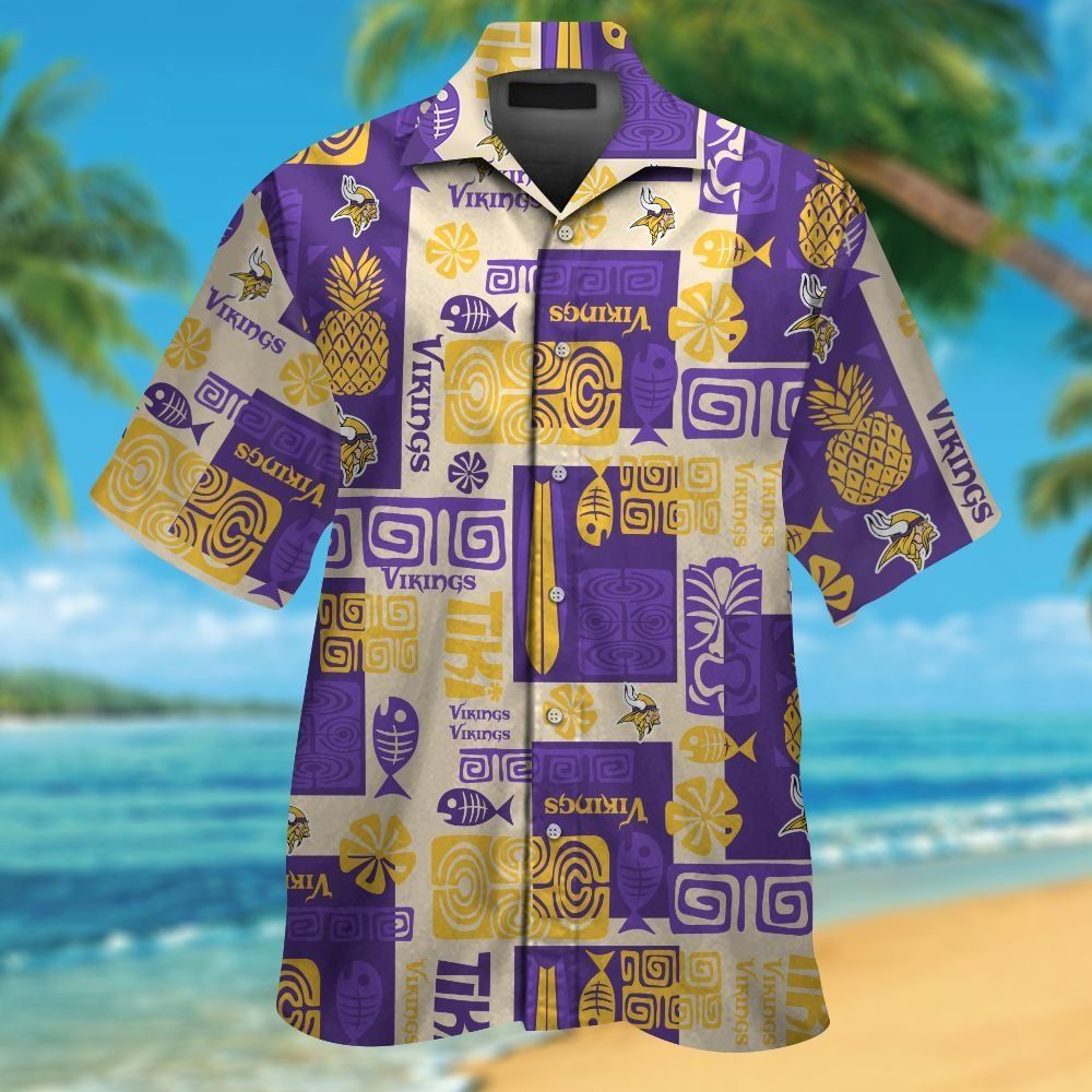 Minnesota Vikings Short Sleeve Button Up Tropical Hawaiian Shirt VER030 Unisex T-shirt, Sweatshirt, Hoodie, Long Sleeve Tee - T-Shirt, Sweatshirt, Hoodie