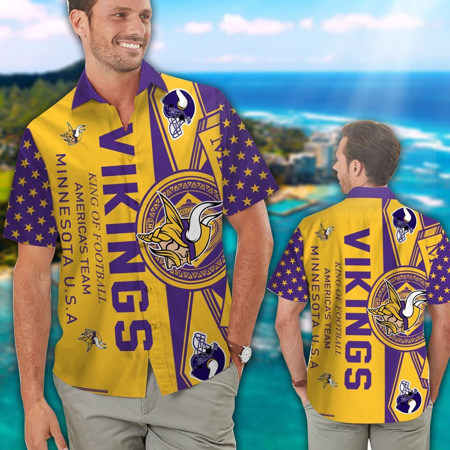 Minnesota Vikings Short Sleeve Button Up Tropical Hawaiian Shirt VER04 Unisex T-shirt, Sweatshirt, Hoodie, Long Sleeve Tee - T-Shirt, Sweatshirt, Hoodie