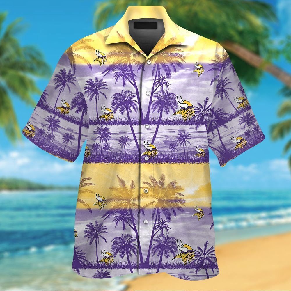 Minnesota Vikings Short Sleeve Button Up Tropical Hawaiian Shirt VER05 Unisex T-shirt, Sweatshirt, Hoodie, Long Sleeve Tee - T-Shirt, Sweatshirt, Hoodie