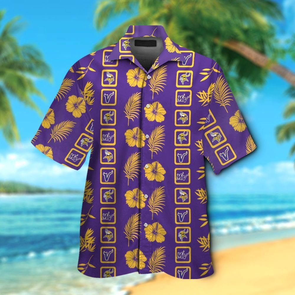 Minnesota Vikings Short Sleeve Button Up Tropical Hawaiian Shirt VER09 Unisex T-shirt, Sweatshirt, Hoodie, Long Sleeve Tee - T-Shirt, Sweatshirt, Hoodie