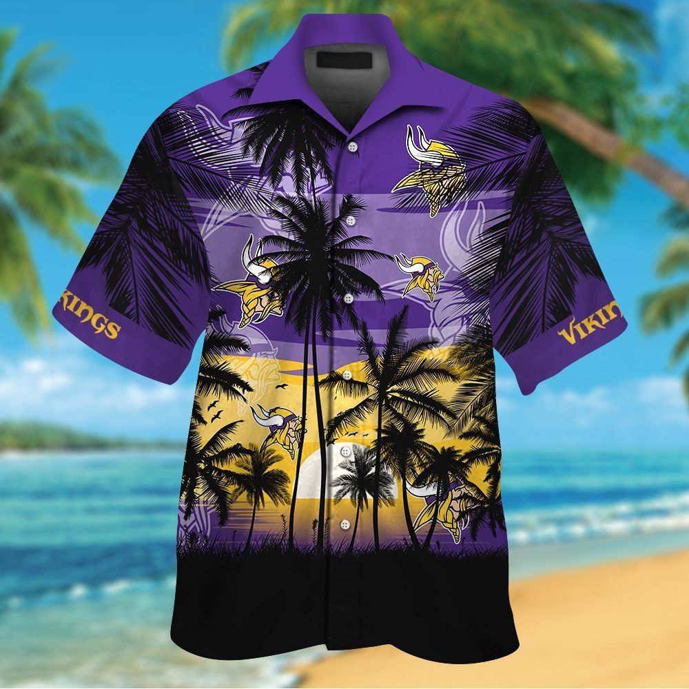 Minnesota Vikings Short Sleeve Button Up Tropical Shirt Hawaiian Shirt Unisex T-shirt, Sweatshirt, Hoodie, Long Sleeve Tee - T-Shirt, Sweatshirt, Hoodie