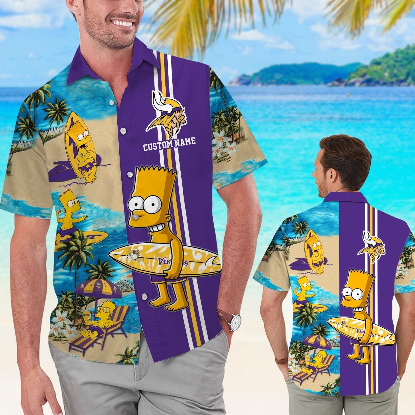 Minnesota Vikings Simpsons Name Personalized Short Sleeve Button Up Tropical Hawaiian Shirt - T-Shirt, Sweatshirt, Hoodie