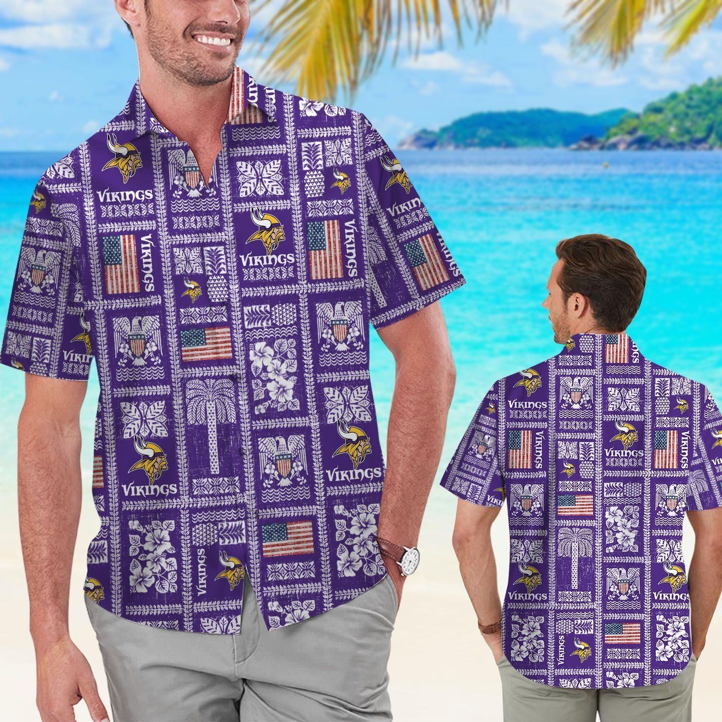 Minnesota Vikings Summer Commemorative Short Sleeve Button Up Tropical Hawaiian Shirt Unisex T-shirt, Sweatshirt, Hoodie, Long Sleeve Tee - T-Shirt, Sweatshirt, Hoodie