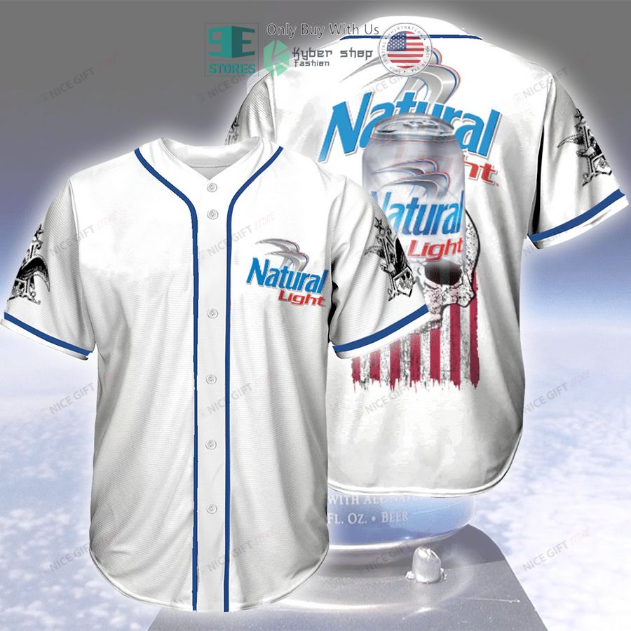 BEST Natural Light Skull United States Flag white Baseball Jersey Unisex T-shirt, Sweatshirt, Hoodie, Long Sleeve Tee - T-Shirt, Sweatshirt, Hoodie
