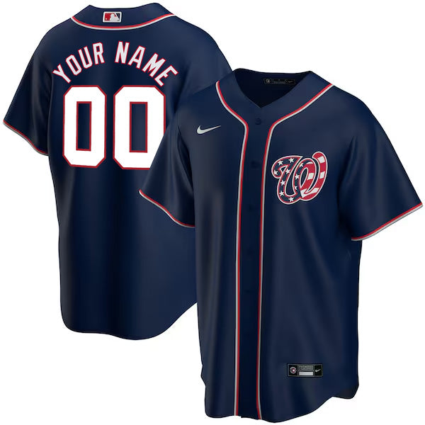 Custom Washington Nationals Patriotic Alternate Jersey - Navy baseball jersey product view 1