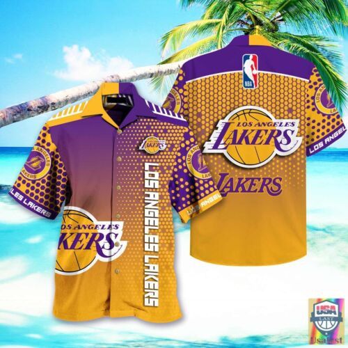 NBA Los Angeles Lakers Golden Purple Gradient Hawaiian Shirt Unisex T-shirt, Sweatshirt, Hoodie, Long Sleeve Tee - T-Shirt, Sweatshirt, Hoodie