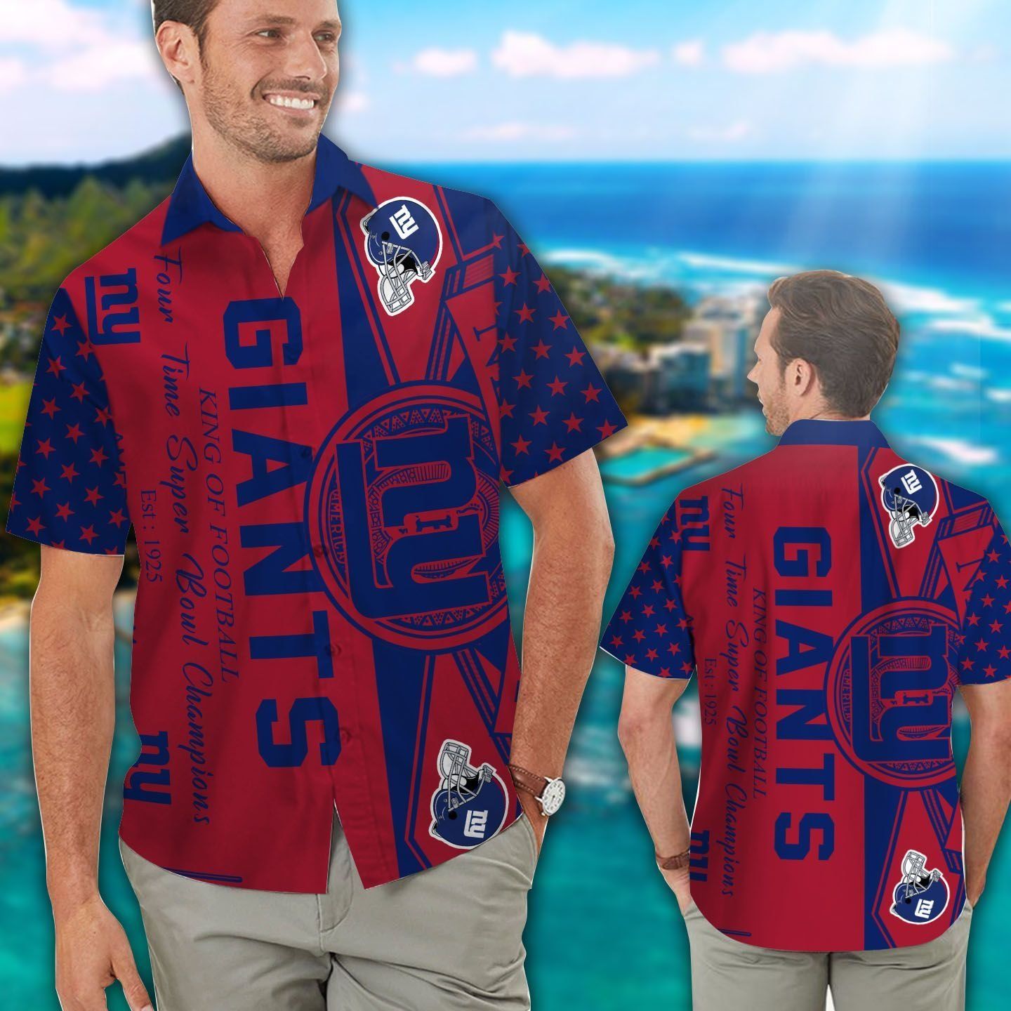 New York Giants Short Sleeve Button Up Tropical Hawaiian Shirt VER025 Unisex T-shirt, Sweatshirt, Hoodie, Long Sleeve Tee - T-Shirt, Sweatshirt, Hoodie