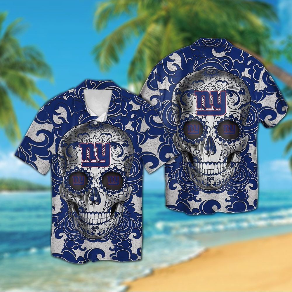 New York Giants Sugarskull Short Sleeve Button Up Tropical Hawaiian Shirt Unisex T-shirt, Sweatshirt, Hoodie, Long Sleeve Tee - T-Shirt, Sweatshirt, Hoodie