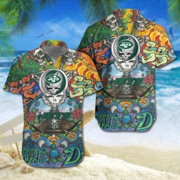 New York Jets Grateful Tiki Hawaiian Shirt Unisex T-shirt, Sweatshirt, Hoodie, Long Sleeve Tee - T-Shirt, Sweatshirt, Hoodie