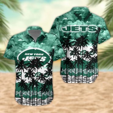 New York Jets Palm Trees Sunset Hawaiian Shirt Unisex T-shirt, Sweatshirt, Hoodie, Long Sleeve Tee - T-Shirt, Sweatshirt, Hoodie