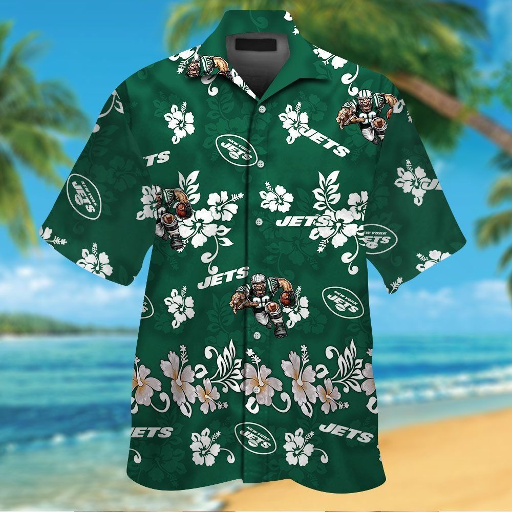 New York Jets Short Sleeve Button Up Tropical Hawaiian Shirt Unisex T-shirt, Sweatshirt, Hoodie, Long Sleeve Tee - T-Shirt, Sweatshirt, Hoodie
