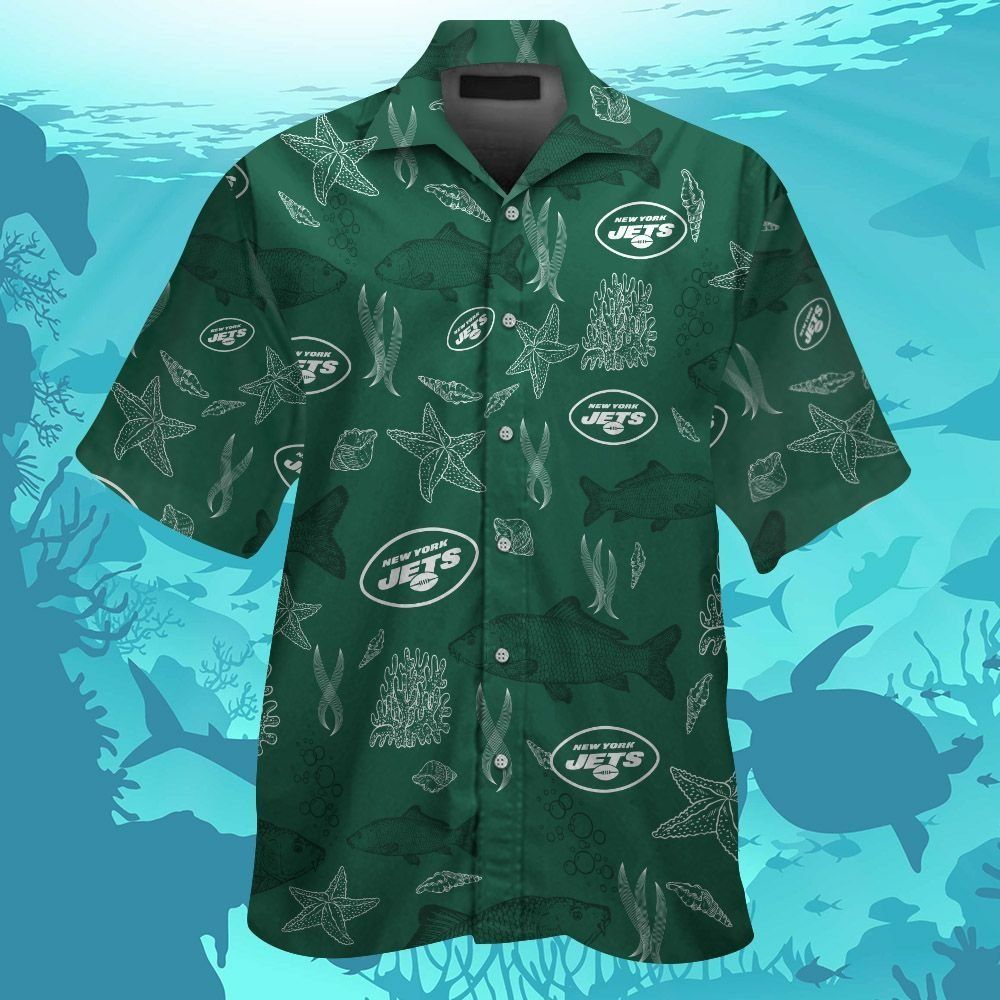 New York Jets Short Sleeve Button Up Tropical Hawaiian Shirt VER011 Unisex T-shirt, Sweatshirt, Hoodie, Long Sleeve Tee - T-Shirt, Sweatshirt, Hoodie