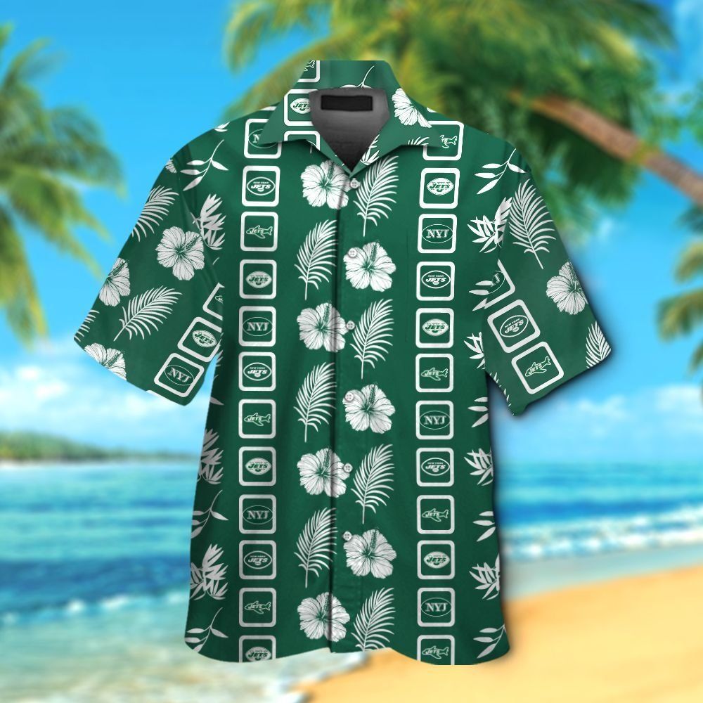 New York Jets Short Sleeve Button Up Tropical Hawaiian Shirt VER012 Unisex T-shirt, Sweatshirt, Hoodie, Long Sleeve Tee - T-Shirt, Sweatshirt, Hoodie