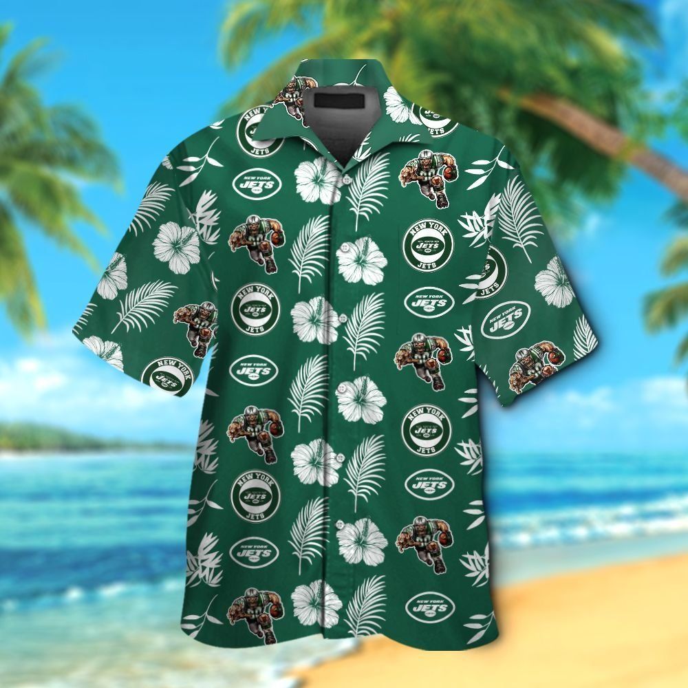 New York Jets Short Sleeve Button Up Tropical Hawaiian Shirt VER015 Unisex T-shirt, Sweatshirt, Hoodie, Long Sleeve Tee - T-Shirt, Sweatshirt, Hoodie