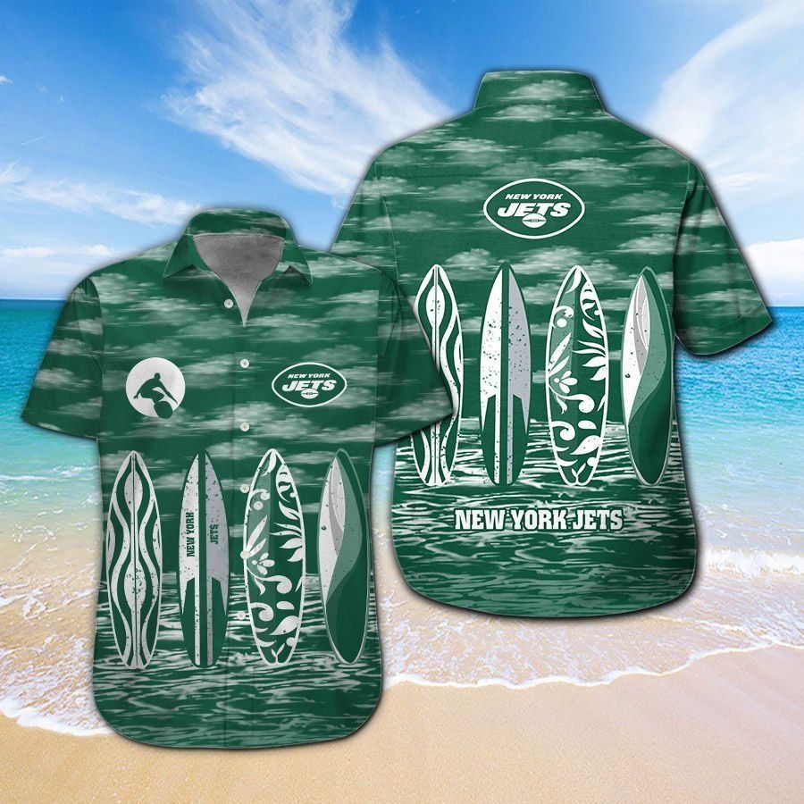 New York Jets Short Sleeve Button Up Tropical Hawaiian Shirt VER017 Unisex T-shirt, Sweatshirt, Hoodie, Long Sleeve Tee - T-Shirt, Sweatshirt, Hoodie