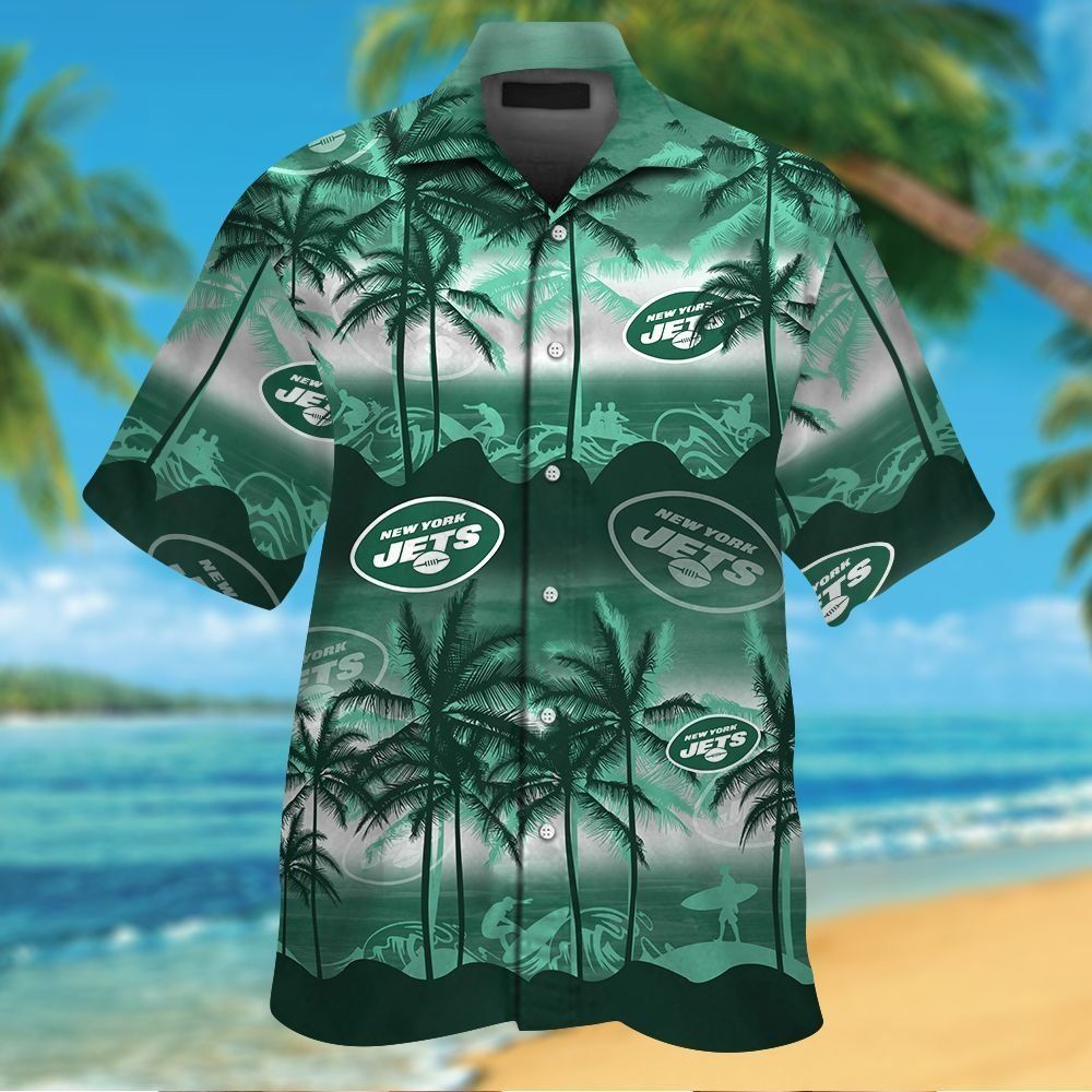 New York Jets Short Sleeve Button Up Tropical Hawaiian Shirt VER018 Unisex T-shirt, Sweatshirt, Hoodie, Long Sleeve Tee - T-Shirt, Sweatshirt, Hoodie
