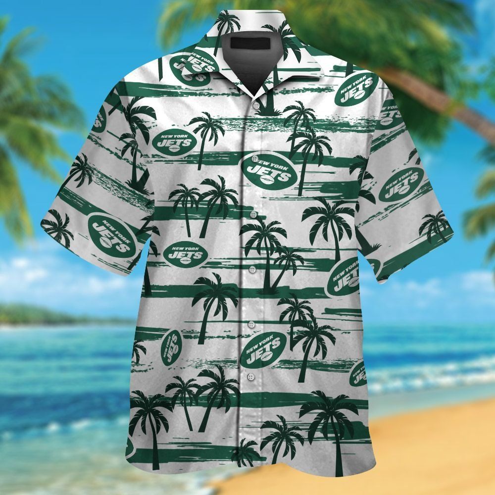 New York Jets Short Sleeve Button Up Tropical Hawaiian Shirt VER02 Unisex T-shirt, Sweatshirt, Hoodie, Long Sleeve Tee - T-Shirt, Sweatshirt, Hoodie