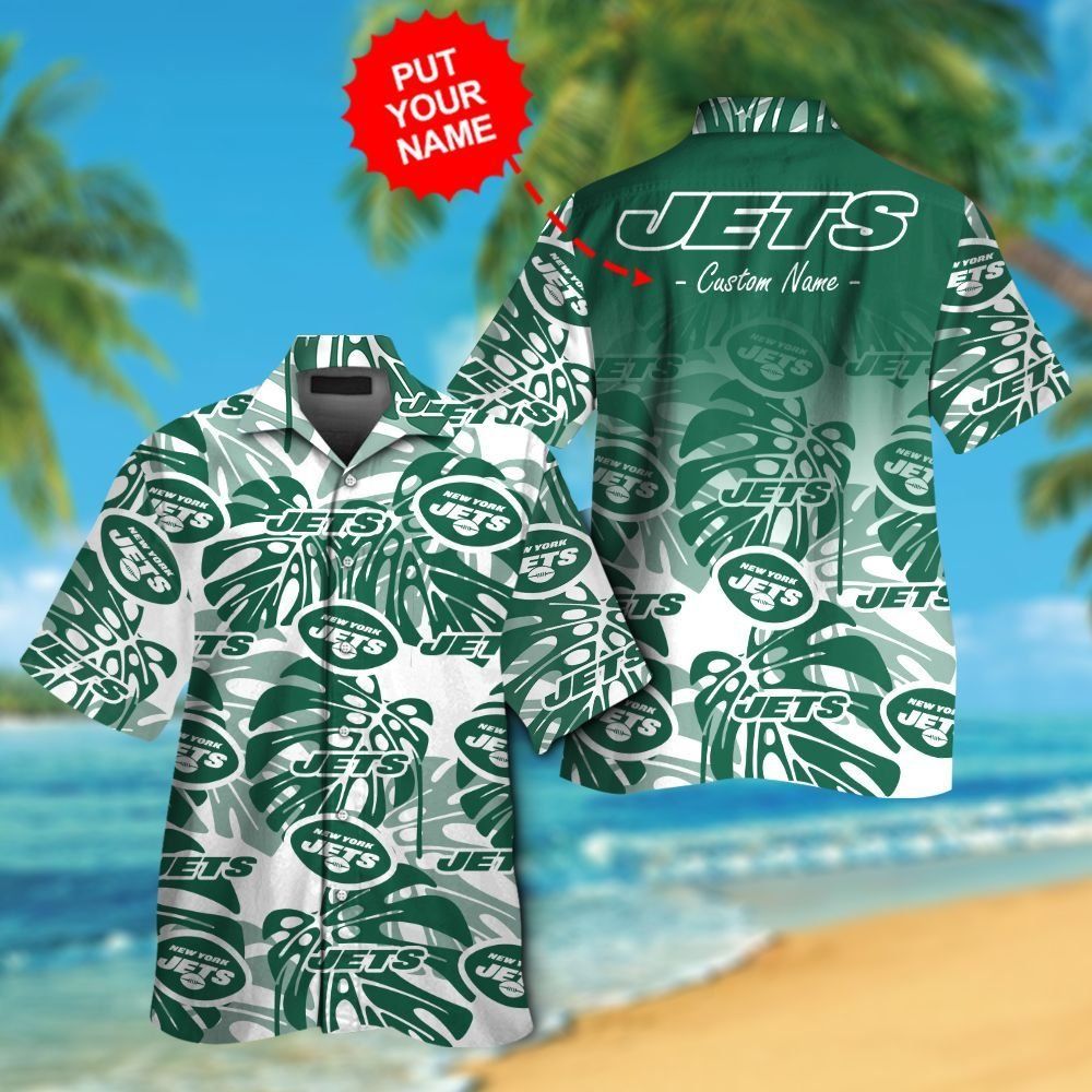 New York Jets Short Sleeve Button Up Tropical Hawaiian Shirt VER020 Unisex T-shirt, Sweatshirt, Hoodie, Long Sleeve Tee - T-Shirt, Sweatshirt, Hoodie