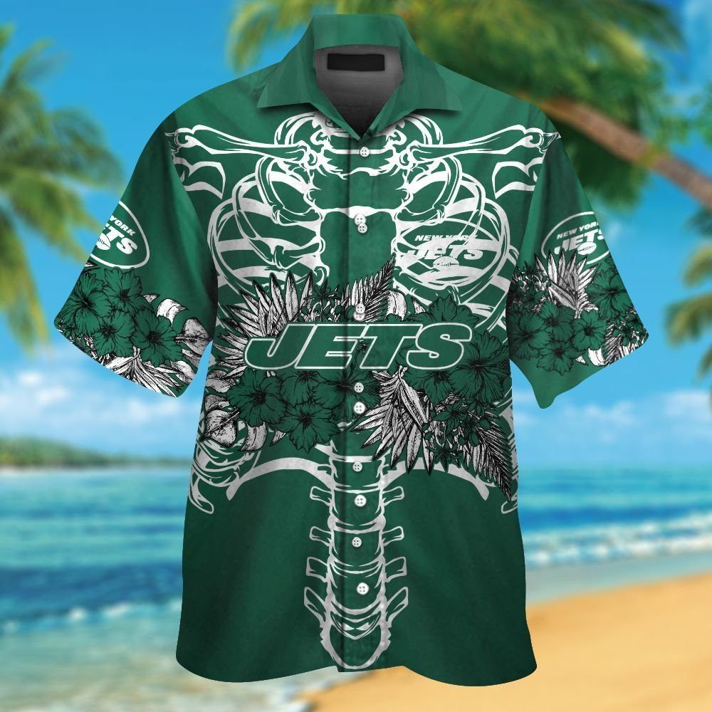 New York Jets Short Sleeve Button Up Tropical Hawaiian Shirt VER021 Unisex T-shirt, Sweatshirt, Hoodie, Long Sleeve Tee - T-Shirt, Sweatshirt, Hoodie