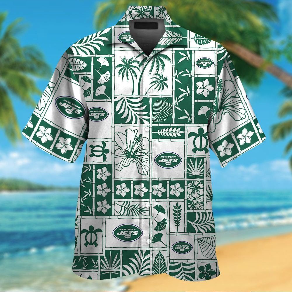 New York Jets Short Sleeve Button Up Tropical Hawaiian Shirt VER022 Unisex T-shirt, Sweatshirt, Hoodie, Long Sleeve Tee - T-Shirt, Sweatshirt, Hoodie