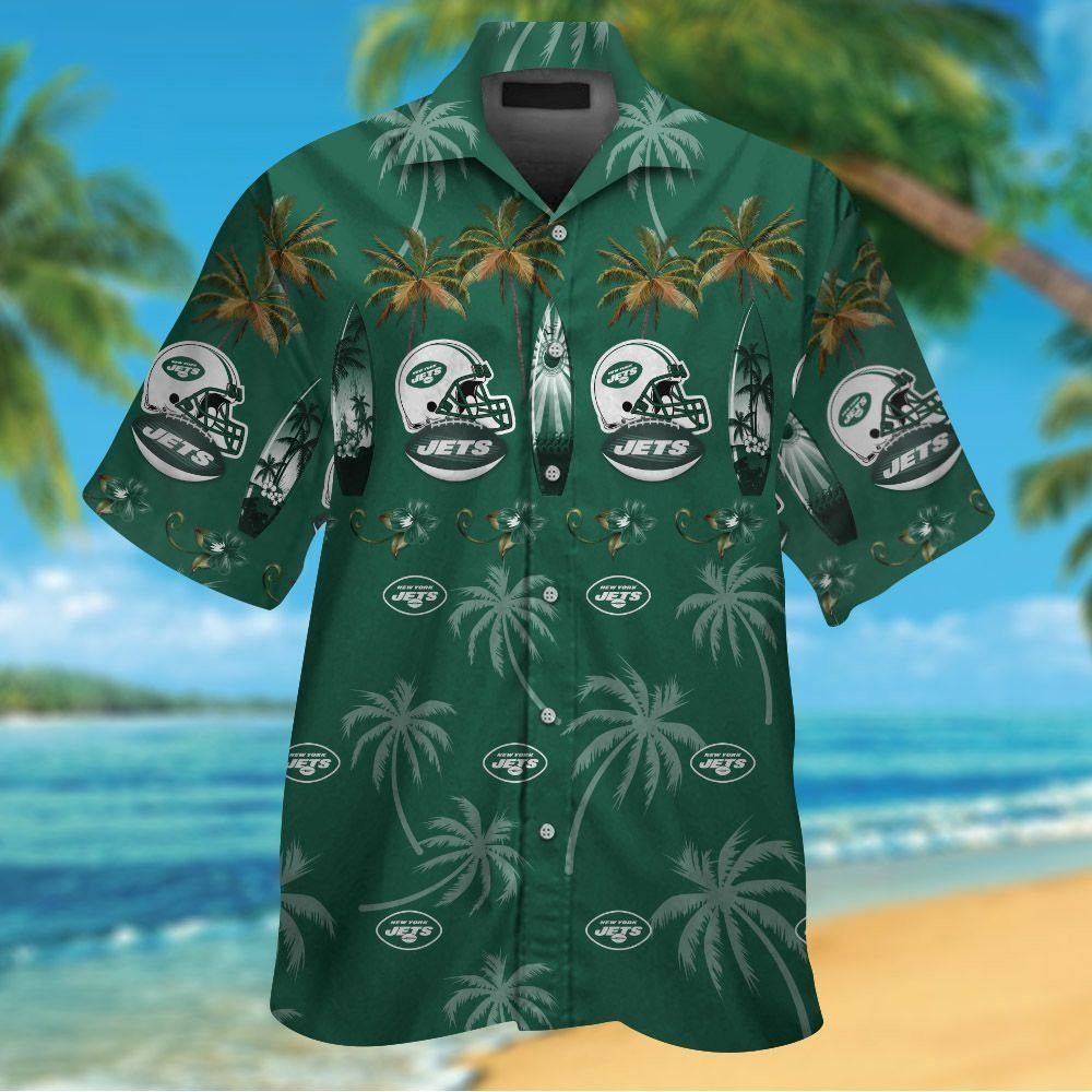 New York Jets Short Sleeve Button Up Tropical Hawaiian Shirt VER023 Unisex T-shirt, Sweatshirt, Hoodie, Long Sleeve Tee - T-Shirt, Sweatshirt, Hoodie
