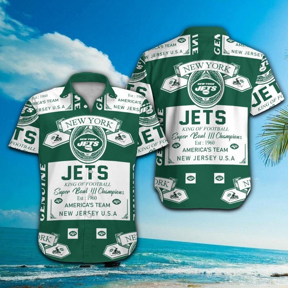 New York Jets Short Sleeve Button Up Tropical Hawaiian Shirt VER027 Unisex T-shirt, Sweatshirt, Hoodie, Long Sleeve Tee - T-Shirt, Sweatshirt, Hoodie