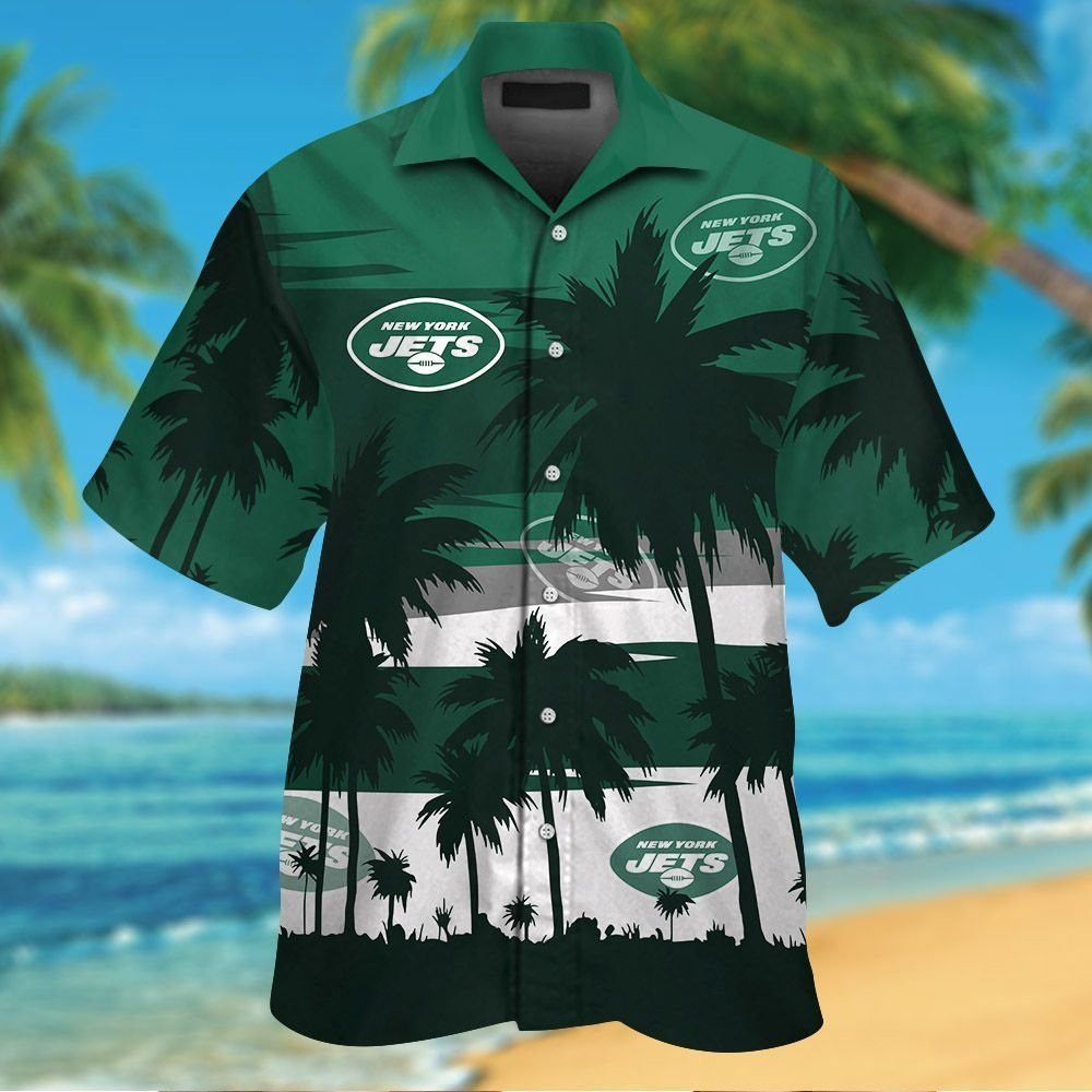 New York Jets Short Sleeve Button Up Tropical Hawaiian Shirt VER029 Unisex T-shirt, Sweatshirt, Hoodie, Long Sleeve Tee - T-Shirt, Sweatshirt, Hoodie