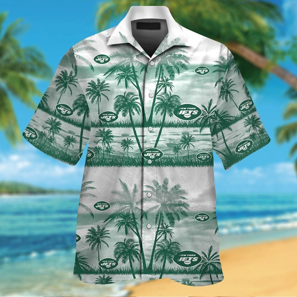 New York Jets Short Sleeve Button Up Tropical Hawaiian Shirt VER03 Unisex T-shirt, Sweatshirt, Hoodie, Long Sleeve Tee - T-Shirt, Sweatshirt, Hoodie