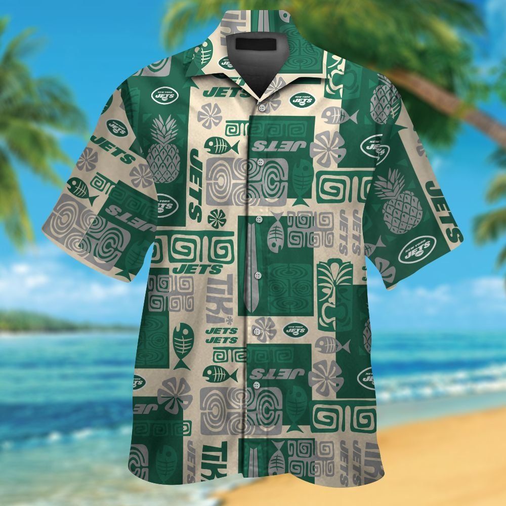 New York Jets Short Sleeve Button Up Tropical Hawaiian Shirt VER04 Unisex T-shirt, Sweatshirt, Hoodie, Long Sleeve Tee - T-Shirt, Sweatshirt, Hoodie