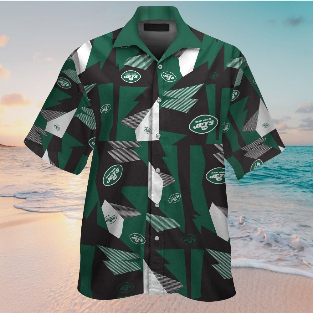 New York Jets Short Sleeve Button Up Tropical Hawaiian Shirt VER05 Unisex T-shirt, Sweatshirt, Hoodie, Long Sleeve Tee - T-Shirt, Sweatshirt, Hoodie