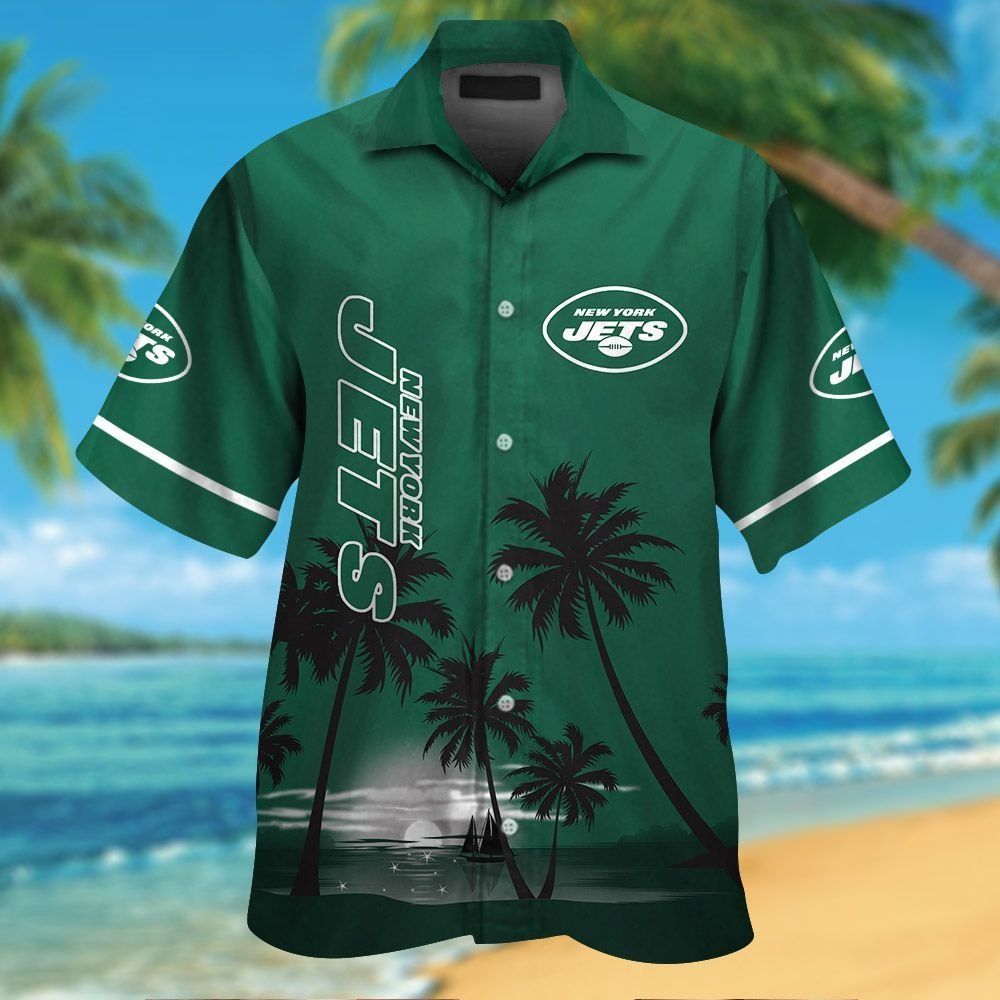 New York Jets Short Sleeve Button Up Tropical Hawaiian Shirt VER06 Unisex T-shirt, Sweatshirt, Hoodie, Long Sleeve Tee - T-Shirt, Sweatshirt, Hoodie