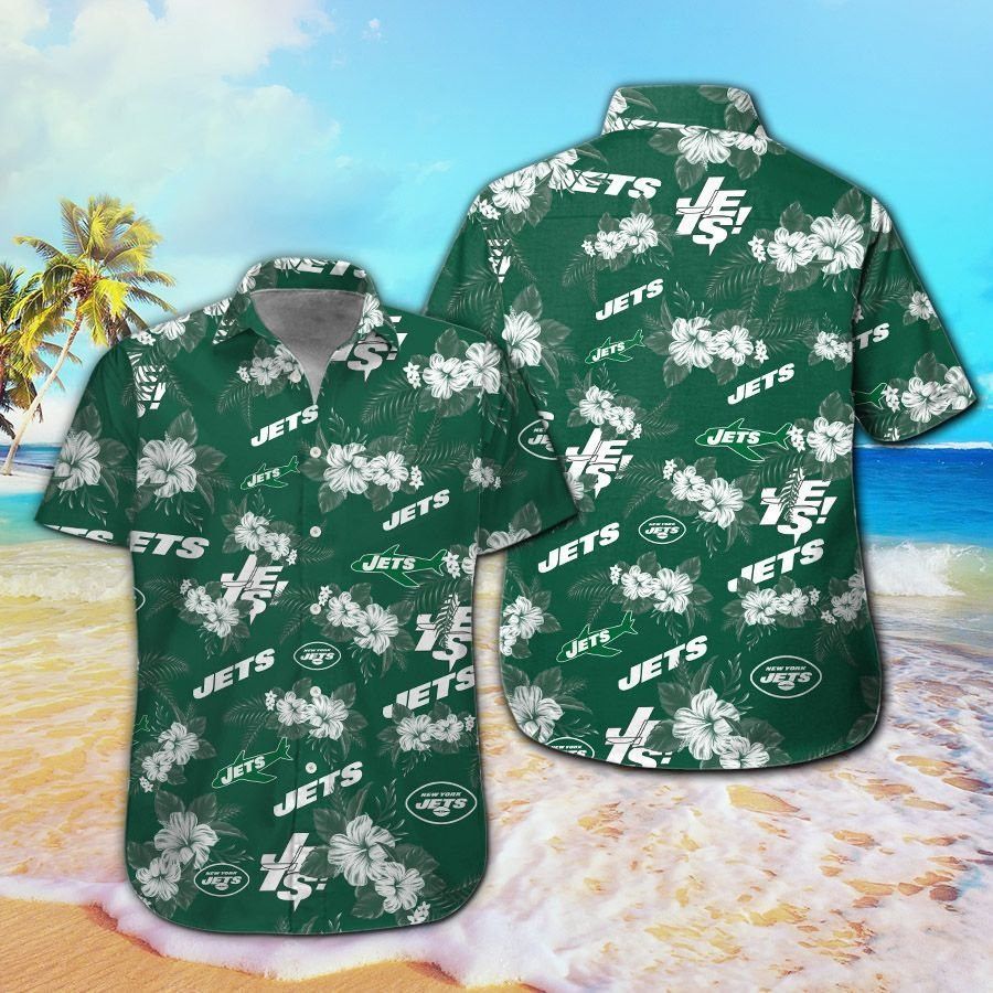 New York Jets Short Sleeve Button Up Tropical Hawaiian Shirt VER08 Unisex T-shirt, Sweatshirt, Hoodie, Long Sleeve Tee - T-Shirt, Sweatshirt, Hoodie