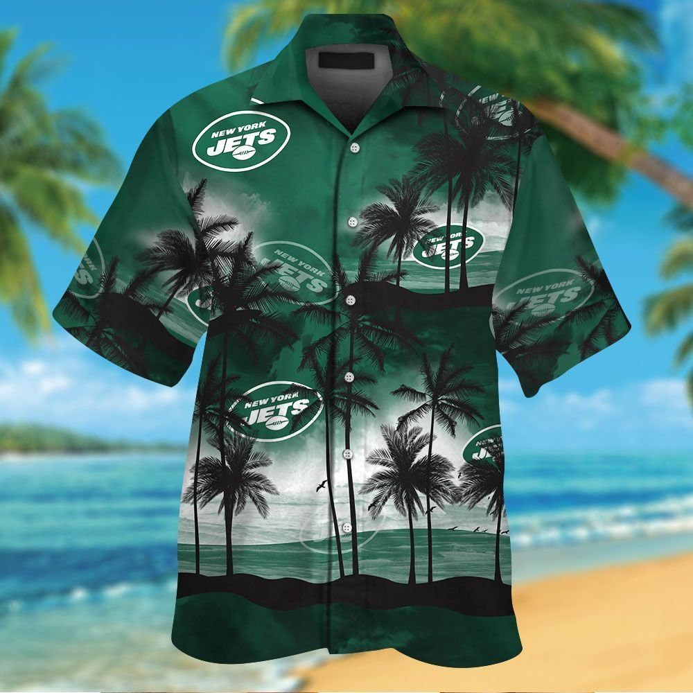 New York Jets Short Sleeve Button Up Tropical Hawaiian Shirt VER09 Unisex T-shirt, Sweatshirt, Hoodie, Long Sleeve Tee - T-Shirt, Sweatshirt, Hoodie