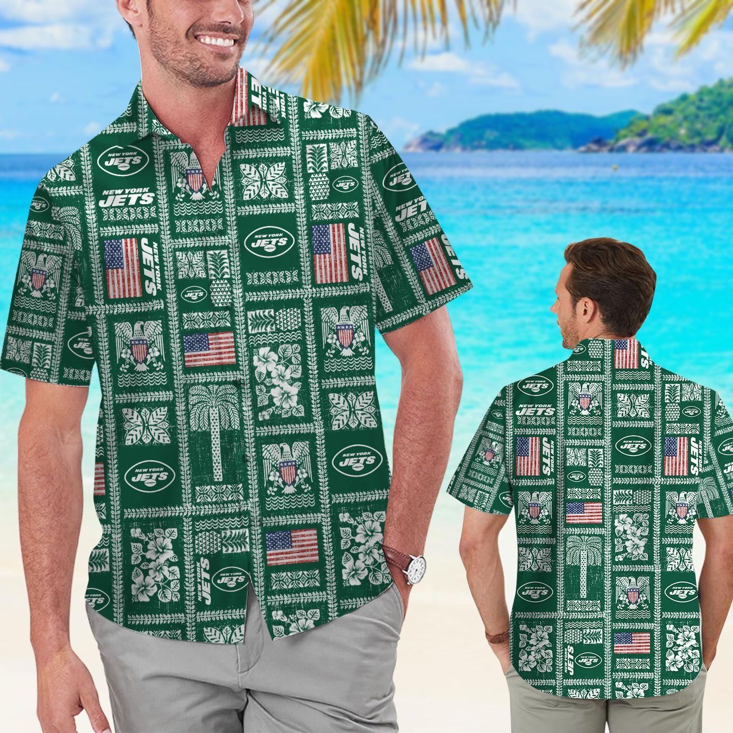 New York Jets Summer Commemorative Short Sleeve Button Up Tropical Hawaiian Shirt Unisex T-shirt, Sweatshirt, Hoodie, Long Sleeve Tee - T-Shirt, Sweatshirt, Hoodie