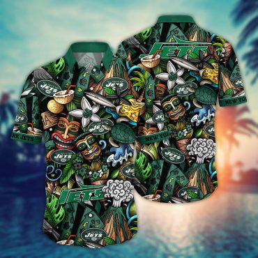 New York Jets Tiki Island Hawaiian Shirt Unisex T-shirt, Sweatshirt, Hoodie, Long Sleeve Tee - T-Shirt, Sweatshirt, Hoodie