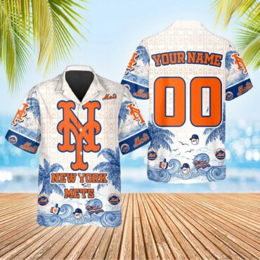 New York Mets Coastal Escape Hawaiian Shirt Unisex T-shirt, Sweatshirt, Hoodie, Long Sleeve Tee - T-Shirt, Sweatshirt, Hoodie