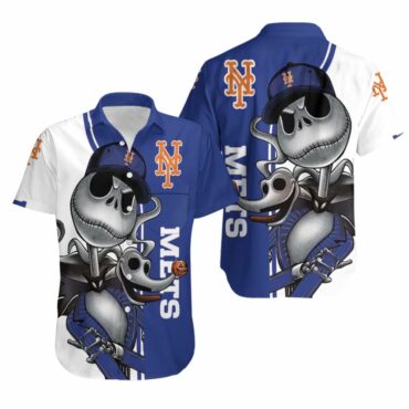 New York Mets Jack Skellington And Zero Hawaiian Shirt Unisex T-shirt, Sweatshirt, Hoodie, Long Sleeve Tee - T-Shirt, Sweatshirt, Hoodie