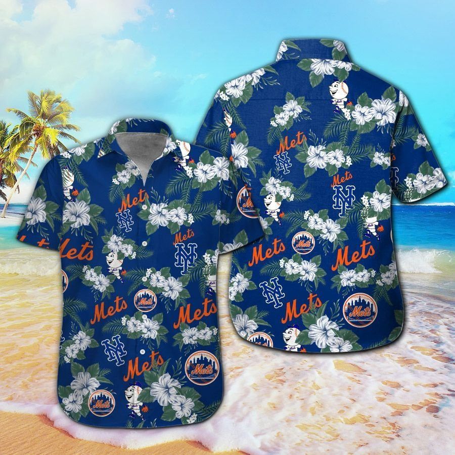 New York Mets Short Sleeve Button Up Tropical Hawaiian Shirt VER06 Unisex T-shirt, Sweatshirt, Hoodie, Long Sleeve Tee - T-Shirt, Sweatshirt, Hoodie