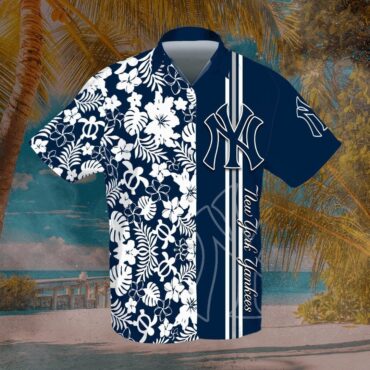 New York Yankees Floral Stripe Hawaiian Shirt Unisex T-shirt, Sweatshirt, Hoodie, Long Sleeve Tee - T-Shirt, Sweatshirt, Hoodie