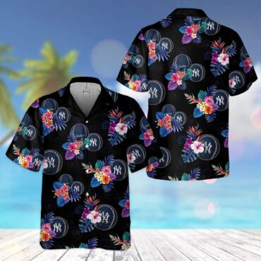 New York Yankees Midnight Blossom Hawaiian Shirt Unisex T-shirt, Sweatshirt, Hoodie, Long Sleeve Tee - T-Shirt, Sweatshirt, Hoodie