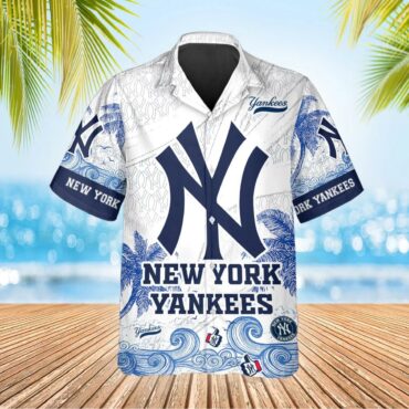 New York Yankees Ocean Waves Hawaiian Shirt Unisex T-shirt, Sweatshirt, Hoodie, Long Sleeve Tee - T-Shirt, Sweatshirt, Hoodie